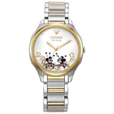 Disney's Mickey Mouse & Minnie Mouse Women's Eco-Drive Two Tone Stainless Steel Watch by Citizen - EM0754-59W, Size: Medium, Silver