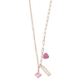 "18k Rose Gold Over Silver Pink Cubic Zirconia Love Charm Necklace, Women's, Size: 16-18"" ADJ"