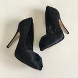 Nine West Shoes | Nine West Farawell Peep Toe Platform Pump Satin Lace Womens Size 8m Black Navy | Color: Black | Size: 8