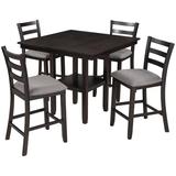 Red Barrel Studio® 5-piece Wooden Counter Height Dining Set w/ Padded Chairs & Storage Shelving in Gray, Size 35.7 H in | Wayfair