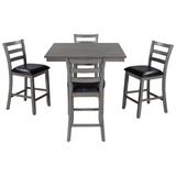Red Barrel Studio® 5-piece Wooden Counter Height Dining Set w/ Padded Chairs & Storage Shelving in Black/Gray, Size 35.7 H in | Wayfair