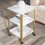 17 Stories C Side Tables, End Table w/ Storage Shelves, 3-Tier Slim Tall Table, Steel Frame, For Living Room, Study, Bedroom | Wayfair in White/Brown