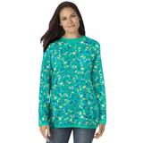 Plus Size Women's Thermal Sweatshirt by Woman Within in Pretty Jade Dancing Floral (Size 4X)