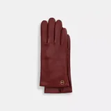 COACH Women's Horse And Carriage Plaque Leather Tech Gloves - Cherry, Size: 7 1/2
