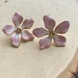 Anthropologie Jewelry | New Anthropologie Flower Ceramic Earrings Pink White Gold | Color: Pink/White | Size: Os