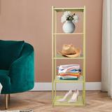 Everly Quinn Corner Shelf Standing 5 Tier Ladder Bookshelf Plant Stand Display Storage Rack For Living Room Gold, Size 62.9 H x 19.7 W x 15.74 D in