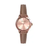 Ellen Tracy Women's Rose Gold Tone Faceted Bezel Brown Strap Watch, Pink