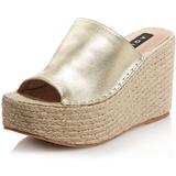 Jacy Platform Wedge Slide Sandals - Metallic - Aqua Heels