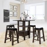 Red Barrel Studio® 5 Pieces Counter Height Kitchen Dining Table Set w/ 4 Stools w/ Cupboard & Shelf Wood in Brown, Size 36.0 H in | Wayfair