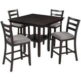 Red Barrel Studio® TREXM 5-Piece Wooden Counter Height Dining Set w/ Padded Chairs & Storage Shelving in Black/Gray, Size 35.7 H in | Wayfair