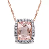 Belk & Co Women's 1.75 ct. t.w. Morganite and 1/4 ct. t.w. Diamond Halo Necklace in 14k Rose Gold