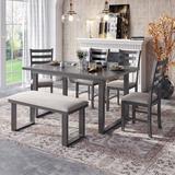 Gracie Oaks,Warm Style Family Simple Dining Table Set,Gray Wood/Upholstered Chairs in Brown/Gray, Size 30.0 H in | Wayfair