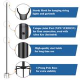 Arlmont & Co. String Light Poles Stand for Outside, 5 Prong Fork Backyard Outdoor Lights Pole (9FT x 25mm) Stainless Steel in Black/Gray | Wayfair