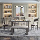 Winston Porter Champa 6 - Person Solid Wood Dining Table Sets Wood/Upholstered Chairs in Black/Brown, Size 30.3 H in | Wayfair