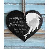 Personalized Planet Ornaments Charcoal - Black & White Wing Memorial Personalized Heart Ornament
