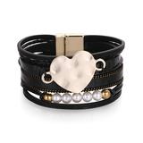 Lady Arya Women's Bracelets black - Black & Goldtone Heart & Bead Wide Bracelet