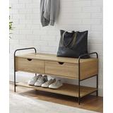 Walker Edison Shoe Racks and Shoe Organizers Driftwood - Driftwood & Black Industrial Metal & Wood Two-Drawer Entry Bench
