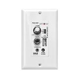Wireless BT Receiver Wall Mount - 100W In-Wall Audio Control Receiver w/ Built-in Amplifier, USB/Microphone/Aux (3.5mm) Inputs, Speaker Terminal Block, Connect 2 Speakers, White - Pyle PWA15BT
