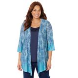 Plus Size Women's Harmony Knit Herringbone Cardigan by Catherines in Waterfall Tapestry Border (Size 5X)