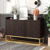 Everly Quinn Modern Sideboard Elegant Buffet Cabinet w/ Large Storage Space, White in Yellow, Size 31.6 H x 47.2 W x 11.8 D in | Wayfair