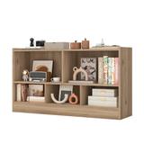 Costway Kids 2-Shelf Bookcase 5-Cube Wood Toy Storage Cabinet Organizer-Natural