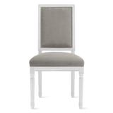 Callan Dining Chair - High Gloss White - Brushed Canvas Cast Silver