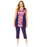 Plus Size Women's Active Colorblock Tank by Catherines in Deep Grape Textured Leaves (Size 0X)
