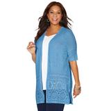 Plus Size Women's Elegant Crochet Cardigan by Catherines in Blue Sky (Size 1X)