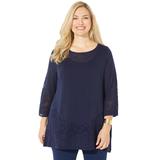 Plus Size Women's Embroidered Lace Sweater by Catherines in Navy (Size 2X)