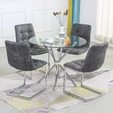 Orren Ellis 4 Person Modern Glass Dining Table Set,Round Dining Room Kitchen Table Set in Brown/Gray, Size 34.0 H in | Wayfair