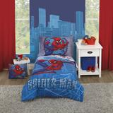 Disney: Marvel Spiderman Wall Crawler 4 Piece Toddler Bedding Set Polyester in Blue/White | Wayfair 7058416P