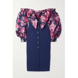 Carolina Herrera - Off-the-shoulder Cutout Floral-print Organza And Silk-crepe Midi Dress - Blue