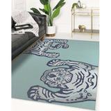 Blue/Gray Area Rug - TIBETAN TIGER Area Rug by Bungalow Rose Polyester in Blue/Gray, Size 96.0 W x 0.08 D in | Wayfair