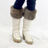 Coach Shoes | Coach Sophie Boot With Real Rabbit Fur Trim Platform Heel, Us 6.5 | Color: Gray/White | Size: 6.5