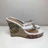 Coach Shoes | Coach Mattie Bumble Bee Wedge Platform Heels Shoes Sandals 6 M White Flower Tan | Color: Tan/White | Size: 6
