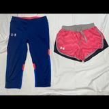 Under Armour Bottoms | Girls Youth Medium Under Armour Capri Leggings And Shorts Lot. Heat Gear Ym | Color: White/Silver | Size: Mg