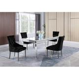 Rosdorf Park Jahsi 4 - Person Dining Set Wood/Glass/Upholstered Chairs in Brown/Gray | Wayfair 81993737692B4965B0D4DE460D755788