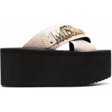 Snakeskin-effect Logo Platform Sandals - Black - Moschino Heels