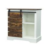 Gracie Oaks Side Cabinet Buffet Sideboard w/ Sliding Barn Door & Interior Shelves, White+Rustic Dark Oak Wood in Brown/White | Wayfair