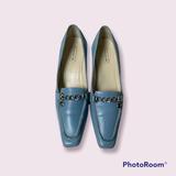 Coach Shoes | Coach Madaleine Loafer Pumps Blue Leather Slip On Pointed Toe High Heels | Color: Blue | Size: 7.5