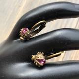 Anthropologie Jewelry | Anthropologie Fuchsia Antique Gold Tone Ladybug Lever-Back Earrings! Guc | Color: Gold/Pink | Size: Os