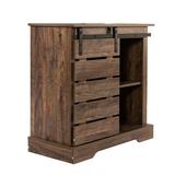 Disney Side Cabinet Buffet Sideboard w/ Sliding Barn Door & Interior Shelves, White/Wood in Brown, Size 31.89 H x 31.89 W x 15.75 D in | Wayfair