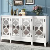 Rosdorf Park 59.8" Modern Mirrored Console Table Sideboard For Living Room Dining Room w/ 4 Cabinets & 3 Adjustable Shelves Wood in White | Wayfair