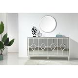 Willa Arlo™ Interiors Brewster 4 - Door Mirrored Accent Cabinet Wood in White, Size 36.0 H x 64.0 W x 18.0 D in | Wayfair