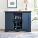 Longshore Tides 47 in. Navy Wood Buffet Bar Cabinet w/ Barn Door w/ Marbling Pattern Countertop in Blue | Wayfair CB6AD3A31E254463B48DF6C63990A81C