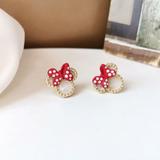Disney Jewelry | Dainty Gold Minnie Mouse Bow Stud Earrings Minnie Gold & Red Polka Dot Studs | Color: Gold/Red | Size: Os