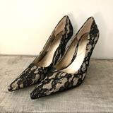 Nine West Shoes | Nine West Pointed Toe Black Floral Lace High Heels | Color: Black/Cream | Size: 7