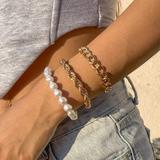 Free People Jewelry | Layered Pearl Gold Bracelets | Color: Gold | Size: Os