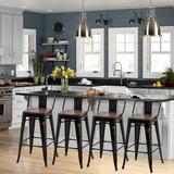 Trent Austin Design® Maresca Bar & Counter Stool w/ Wood Seat & Backrest Wood/Metal in Black, Size 30.7 H x 15.6 W x 15.6 D in | Wayfair