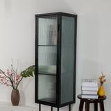 Latitude Run® Retro Style Steel Tall Display Cabinet w/ Fluted Glass For Living Room Bathroom Dining Room Kitchen Bedside Entryway Bedroom in Black